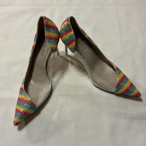 Reitoye Size 9 metallic rainbow colors sparkle metallic pointy toe heels